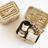 Handwoven basket filled with California spa essentials